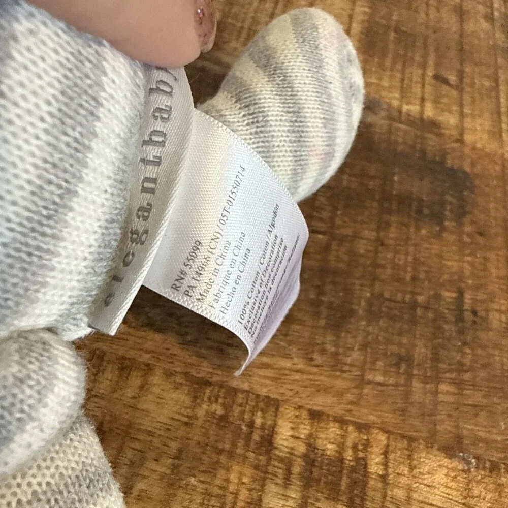 Elegant Baby Grey Striped Bunny Plush Rattle Baby Toy Lovey Knit